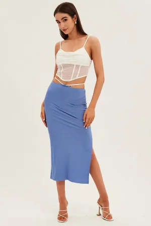 Blue Midi Skirt Bodycon Tie Contrast Ribbed,skirt,denim skirt,mini skirt,maxi skirt,jean skirt,skort,tennis skirt,pleated skirt,pencil skirt,bubble skirt,plisse skirt,fitted skirt,midi skirt,short skirt,short mini skirt,leather skirt,a line skirt,Split ski