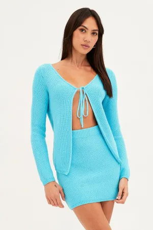 Blue Mini Skirt Crochet Cotton Blend,skirt,denim skirt,mini skirt,maxi skirt,jean skirt,skort,tennis skirt,pleated skirt,pencil skirt,bubble skirt,plisse skirt,fitted skirt,midi skirt,short skirt,short mini skirt,leather skirt,a line skirt,Split skirt