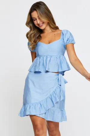 Blue Wrap Skirt Mini High Rise,skirt,denim skirt,mini skirt,maxi skirt,jean skirt,skort,tennis skirt,pleated skirt,pencil skirt,bubble skirt,plisse skirt,fitted skirt,midi skirt,short skirt,short mini skirt,leather skirt,a line skirt,Split skirt