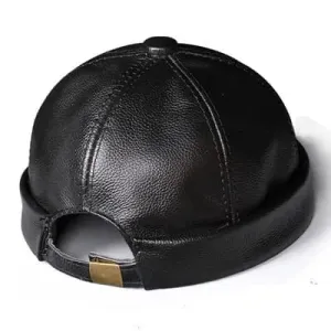 Boston Genuine Leather Docker Cap stylish boater hat with ribbon on model