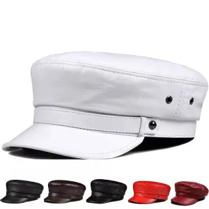 Bouillon Genuine Leather Sailor Cap boater hat with bow in beach sunlight