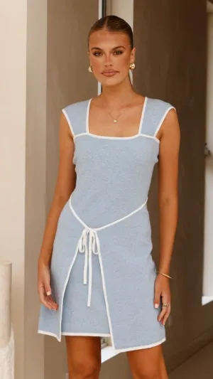 Bowie Knit Mini Dress - Blue,prom dresses,wedding guest dresses,homecoming dresses,bridesmaid dresses,cocktail dresses,women clothing,summer dresses,formal dresses,sundresses,mother of the bride dresses,quince clothing,bodycon dress,dress casual,dress desi