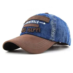 Brandon Embroidery Denim Baseball Cap boater hat with bow in beach sunlight