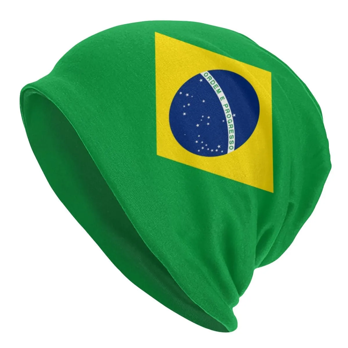 Brazil Flag Classic Beanie boater hat with bow in beach sunlight