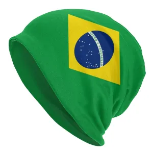 Brazil Flag Classic Beanie boater hat with bow in beach sunlight