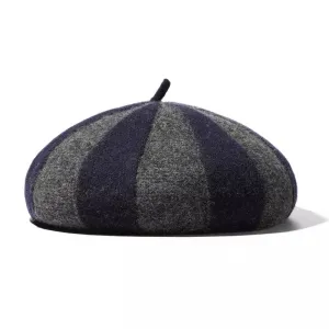 Bresson Striped Wool Beret stylish boater hat with ribbon on model