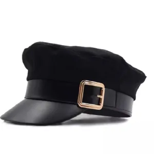 Bristol Black Cotton Sailor Cap boater hat with bow in beach sunlight