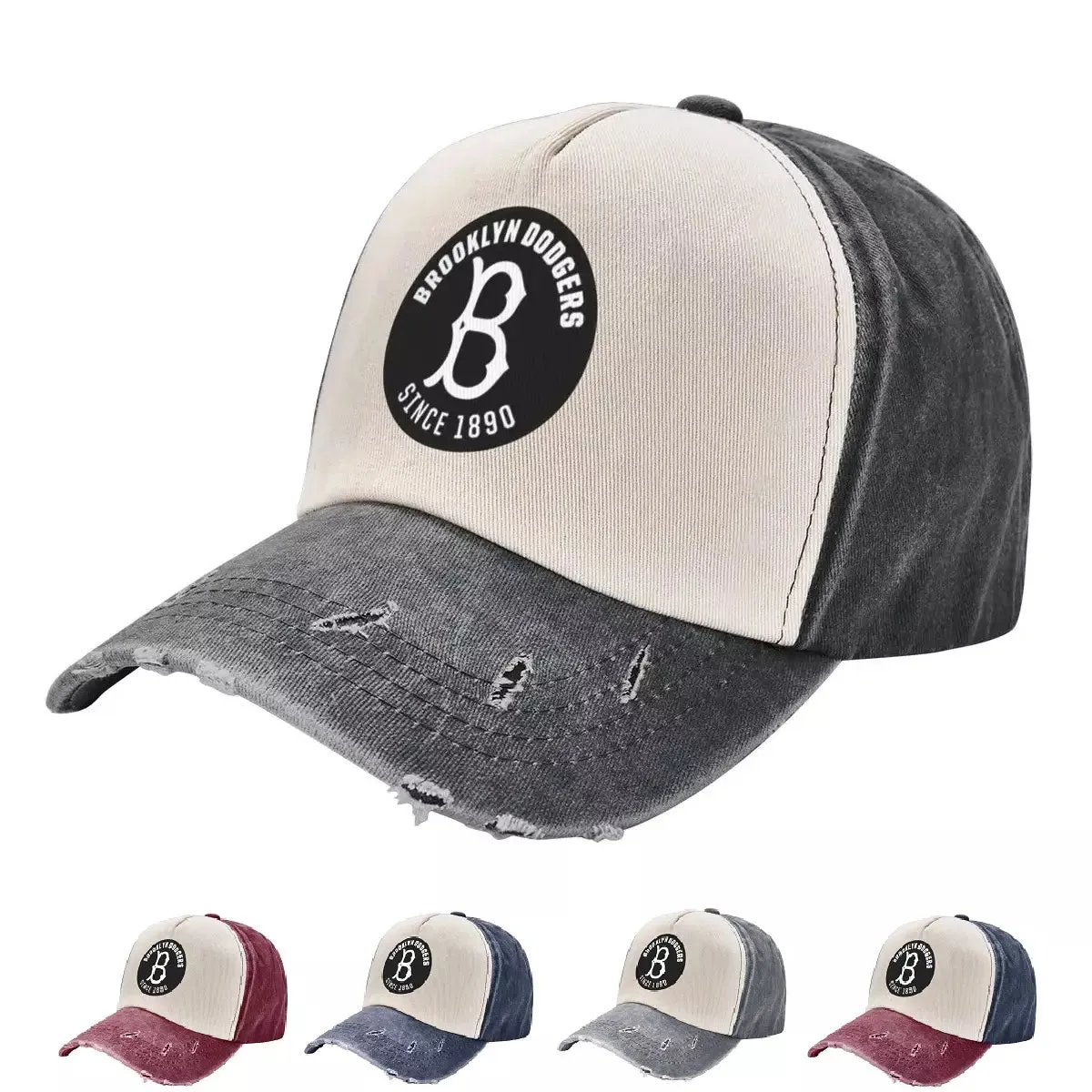 Brooklyn Dodgers Washed Cotton Baseball Cap boater hat with bow in beach sunlight