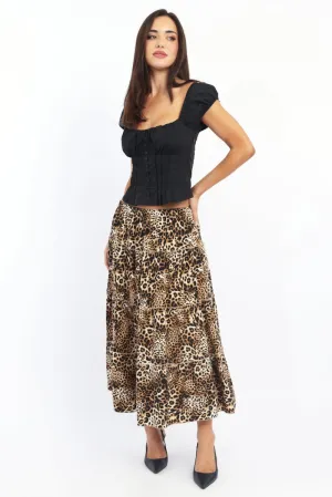 Brown Animal Print Maxi Skirt Tiered High Rise Rayon Lined,skirt,denim skirt,mini skirt,maxi skirt,jean skirt,skort,tennis skirt,pleated skirt,pencil skirt,bubble skirt,plisse skirt,fitted skirt,midi skirt,short skirt,short mini skirt,leather skirt,a line 