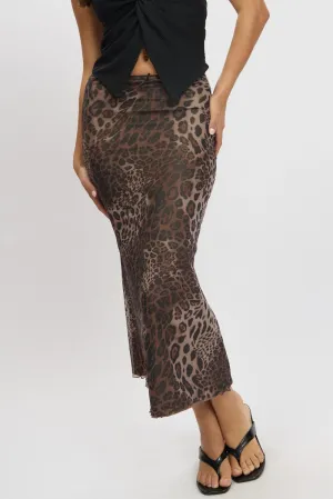 Brown Animal Print Mesh Skirt Elasticated Picot Trim Midaxi,skirt,denim skirt,mini skirt,maxi skirt,jean skirt,skort,tennis skirt,pleated skirt,pencil skirt,bubble skirt,plisse skirt,fitted skirt,midi skirt,short skirt,short mini skirt,leather skirt,a line