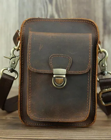 Brown Cool Leather Men Belt Pouch Vintage Coffee Waist Bag Belt Bag Hip Bag Mini Side Bag for Men Tan