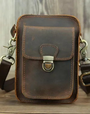 Brown Cool Leather Men Belt Pouch Vintage Coffee Waist Bag Belt Bag Hip Bag Mini Side Bag for Men Tan
