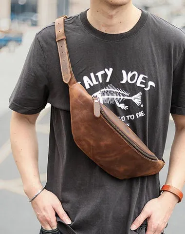 Brown Cool Leather Mens Fanny Pack Hip Pack Bum Pack Waist Bag Pack For Men Dark Brown