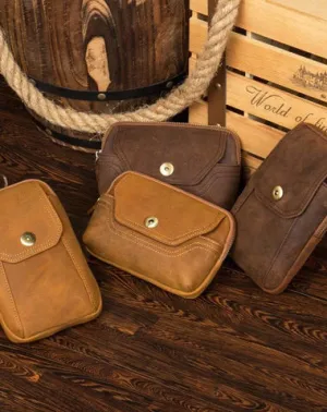Brown Cool Mens Leather Waist Bag Belt Pouch Belt Bag Waist Phone Holder for Men Yellow Brown