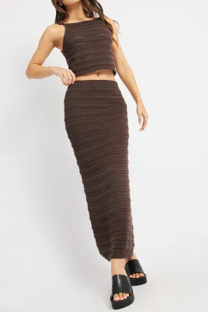 Brown Crochet Skirt High Rise Elastic Waistband Midi,skirt,denim skirt,mini skirt,maxi skirt,jean skirt,skort,tennis skirt,pleated skirt,pencil skirt,bubble skirt,plisse skirt,fitted skirt,midi skirt,short skirt,short mini skirt,leather skirt,a line skirt