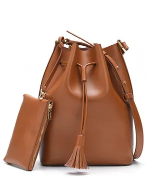 Brown Genuine Leather bucket bag shoulder bag for women leather Barrel crossbody bag cheap online