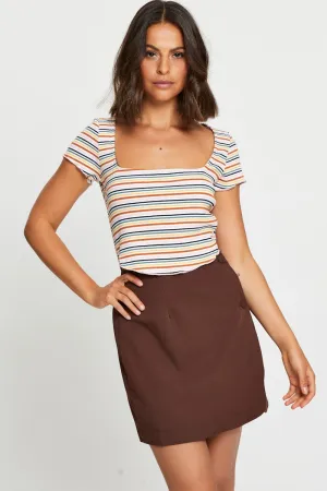 Brown High Waist Linen Front Slit,skirt,denim skirt,mini skirt,maxi skirt,jean skirt,skort,tennis skirt,pleated skirt,pencil skirt,bubble skirt,plisse skirt,fitted skirt,midi skirt,short skirt,short mini skirt,leather skirt,a line skirt,Split skirt