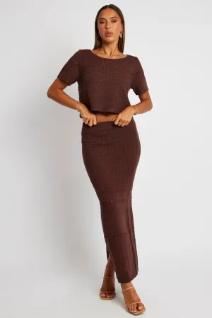 Brown Knit Skirt Crochet High Rise,skirt,denim skirt,mini skirt,maxi skirt,jean skirt,skort,tennis skirt,pleated skirt,pencil skirt,bubble skirt,plisse skirt,fitted skirt,midi skirt,short skirt,short mini skirt,leather skirt,a line skirt