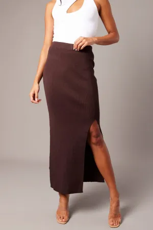 Brown Knit Skirt Front Split High Rise,skirt,denim skirt,mini skirt,maxi skirt,jean skirt,skort,tennis skirt,pleated skirt,pencil skirt,bubble skirt,plisse skirt,fitted skirt,midi skirt,short skirt,short mini skirt,leather skirt,a line skirt,Split skirt
