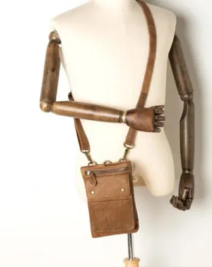 Brown Leather Belt Pouch Mens Small Waist Bag Belt Bag Mini Side Bag Courier Bag for Men Camel