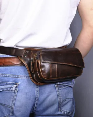 Brown Leather Fanny Pack Men's Black Chest Bag Hip Bag Vintage Waist Bag For Men Brown