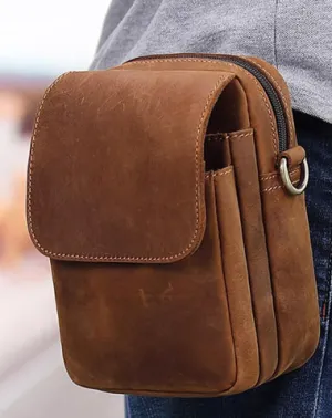 BROWN LEATHER MENS Belt Pouch Belt Bag Waist Bag Mini Side Bag Phone Bag For Men Brown