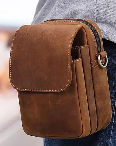 BROWN LEATHER MENS Belt Pouch Belt Bag Waist Bag Mini Side Bag Phone Bag For Men Brown