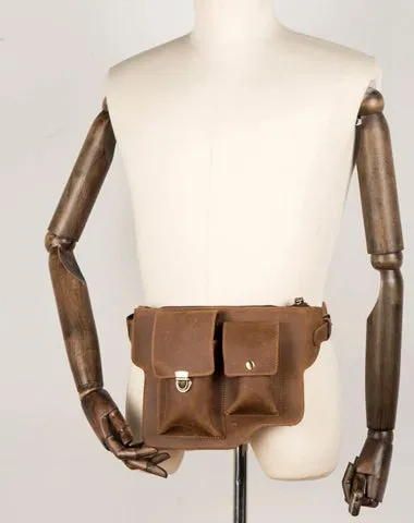 Brown Leather Mens Fanny Pack Waist Bag Hip Pack Belt Bags Bumbag for Men Coffee