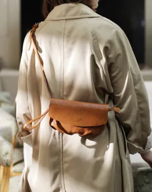 Brown Leather Womens Small Crossbody Bag Waist Bag Clutch Fanny Pack Wristlet Purse for Ladies Brown