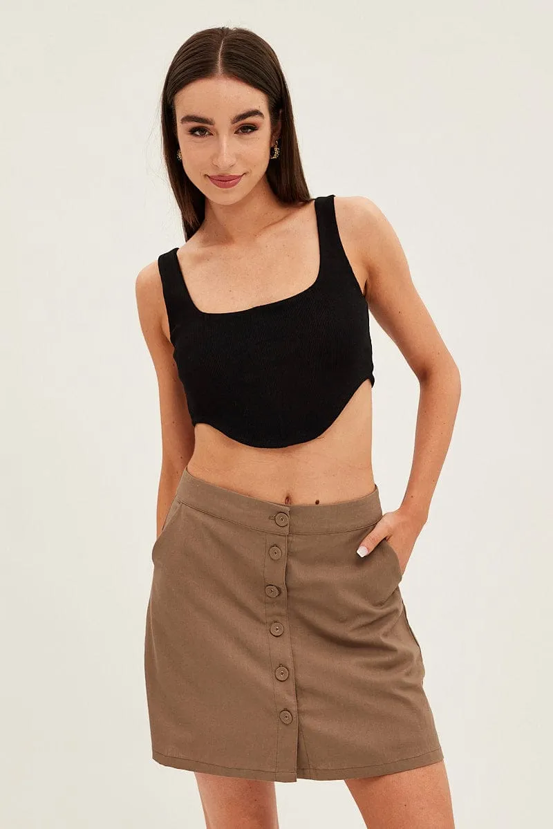 Brown Linen Blend Button Front Mini Skirt,skirt,denim skirt,mini skirt,maxi skirt,jean skirt,skort,tennis skirt,pleated skirt,pencil skirt,bubble skirt,plisse skirt,fitted skirt,midi skirt,short skirt,short mini skirt,leather skirt,a line skirt