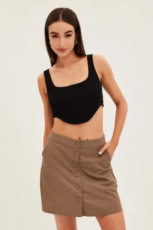 Brown Linen Blend Button Front Mini Skirt,skirt,denim skirt,mini skirt,maxi skirt,jean skirt,skort,tennis skirt,pleated skirt,pencil skirt,bubble skirt,plisse skirt,fitted skirt,midi skirt,short skirt,short mini skirt,leather skirt,a line skirt
