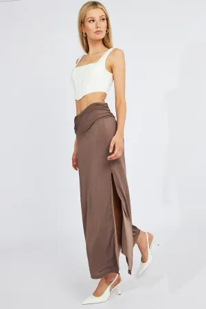 Brown Maxi Skirt Asymmetric Hem,skirt,denim skirt,mini skirt,maxi skirt,jean skirt,skort,tennis skirt,pleated skirt,pencil skirt,bubble skirt,plisse skirt,fitted skirt,midi skirt,short skirt,short mini skirt,leather skirt,a line skirt