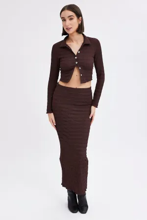 Brown Maxi Skirt Bodycon Textured Jersey,skirt,denim skirt,mini skirt,maxi skirt,jean skirt,skort,tennis skirt,pleated skirt,pencil skirt,bubble skirt,plisse skirt,fitted skirt,midi skirt,short skirt,short mini skirt,leather skirt,a line skirt