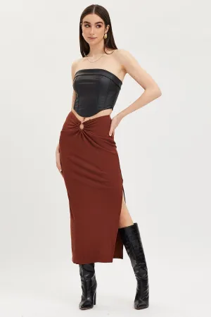 Brown Maxi Skirt High Rise Ring Detial Rib Jersey,skirt,denim skirt,mini skirt,maxi skirt,jean skirt,skort,tennis skirt,pleated skirt,pencil skirt,bubble skirt,plisse skirt,fitted skirt,midi skirt,short skirt,short mini skirt,leather skirt,a line skirt