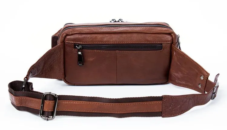 Brown Mens Leather Fanny Pack Cool Waist Bag Hip Pack Black Belt Bag Bumbag for Men