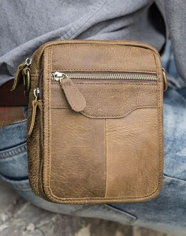 Brown Mens Leather Small Belt Pouch Mens Waist Bag Side Bag Mini Messenger Bag Phone Bag for Men Brown