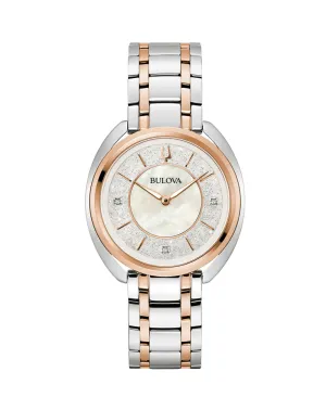 Bulova Ladies Diamond Accent Two-Tone Classic Watch Model 98P219 with Textured Mother-of-Pearl Dial 