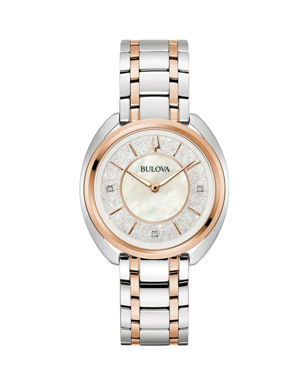 Bulova Ladies Diamond Accent Two-Tone Classic Watch Model 98P219 with Textured Mother-of-Pearl Dial 