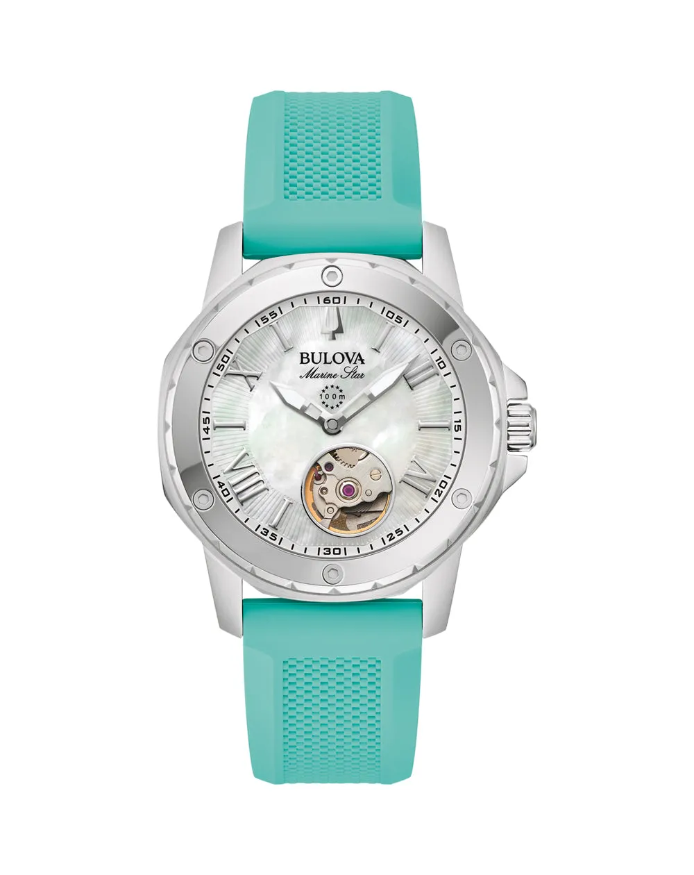 Bulova Marine Star Automatic Blue Silicone Mother of Pearl Dial Watch 96L325 