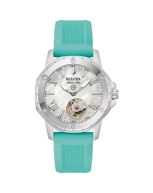 Bulova Marine Star Automatic Blue Silicone Mother of Pearl Dial Watch 96L325 