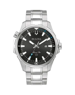 Bulova Marine Star Mens Stainless Steel Watch with Black Dial and Calendar 96B382 