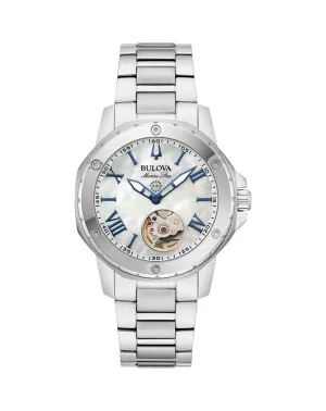 Bulova Marine Star Stainless Steel Automatic Watch with Mother of Pearl Dial for Women SKU 96L326 