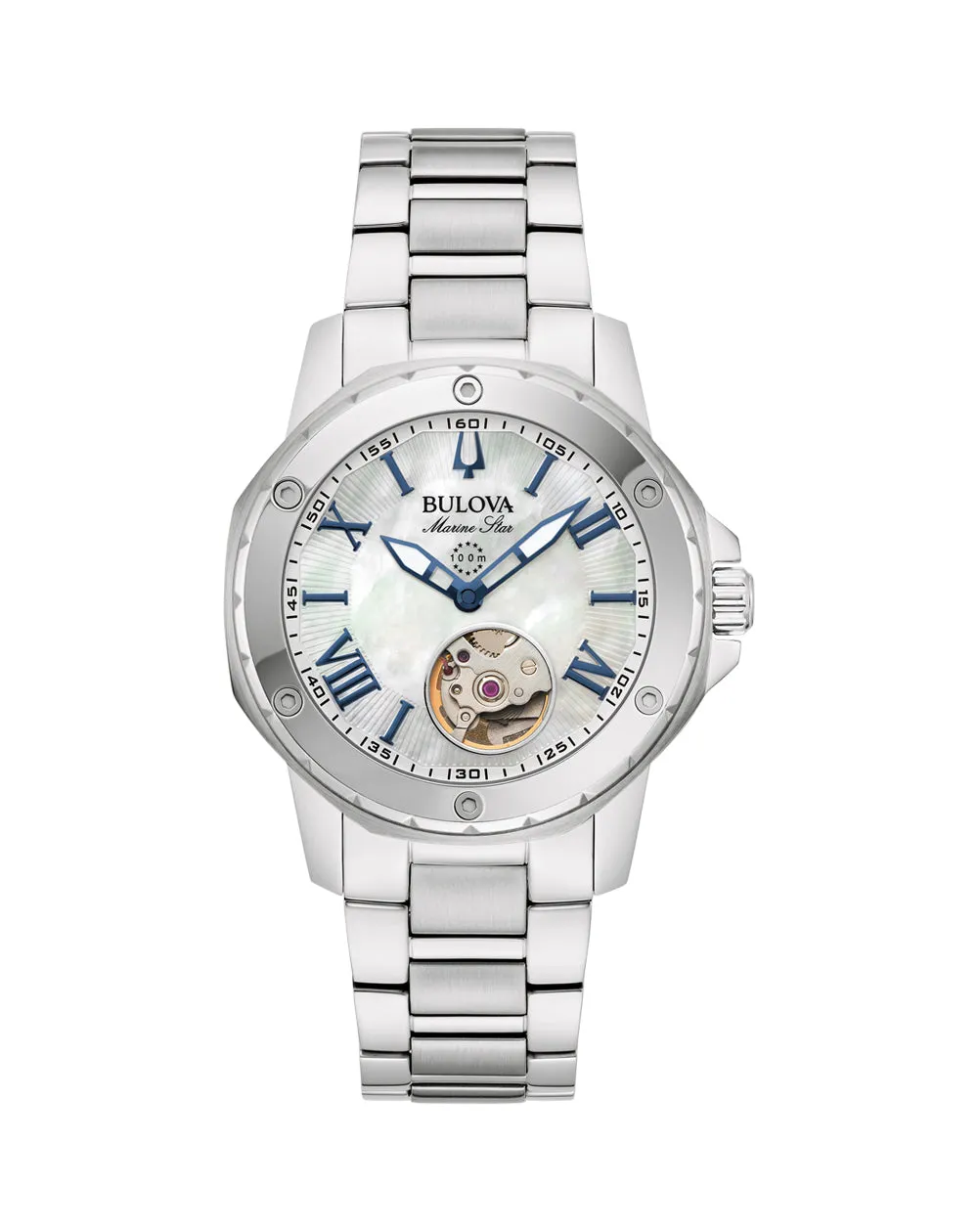 Bulova Marine Star Stainless Steel Automatic Watch with Mother of Pearl Dial for Women SKU 96L326 