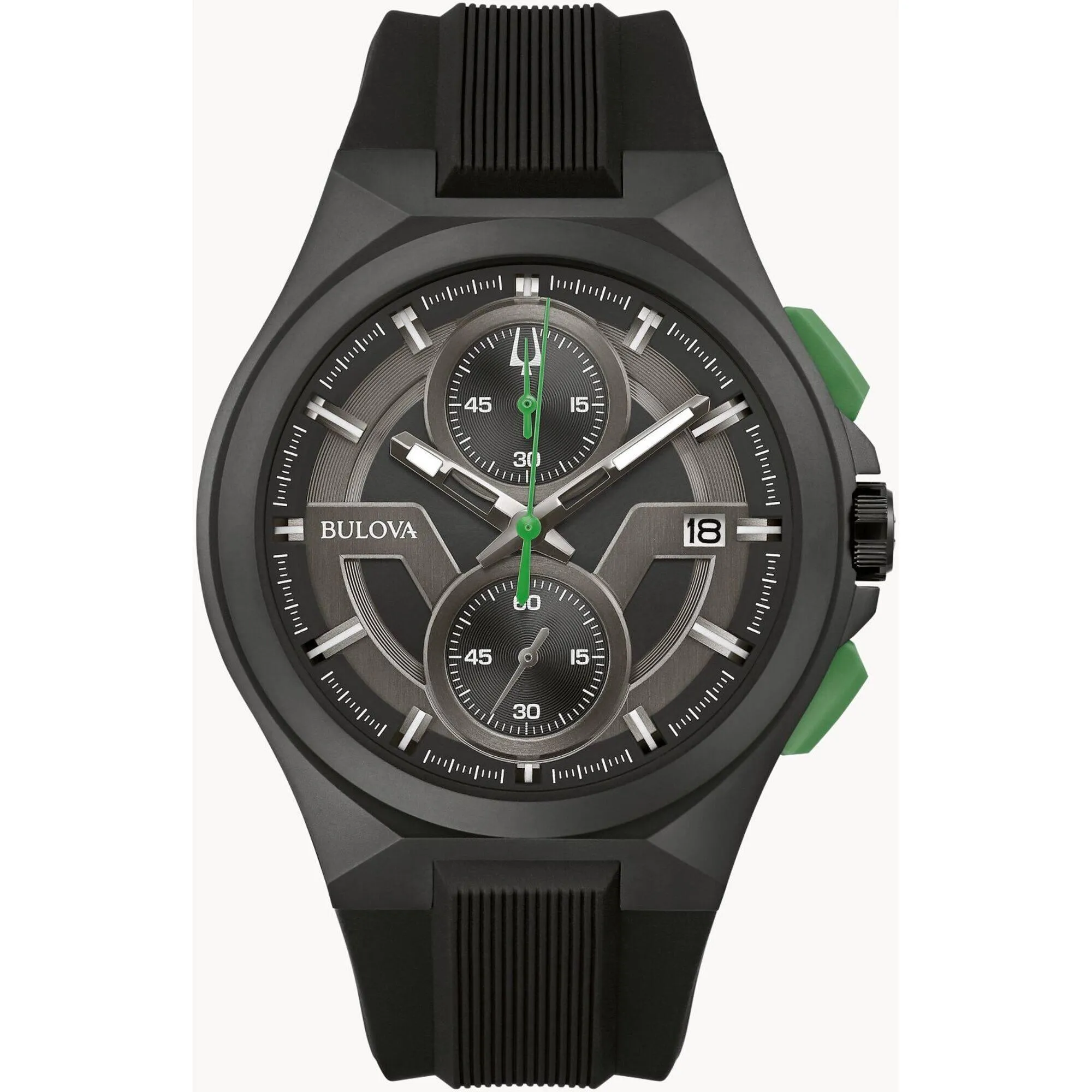 Bulova Men's Watch - Maquina Chrono Black and Dark Grey Dial Rubber Strap | 98B381 Luxury Quartz Watch Quartz Watch Sale