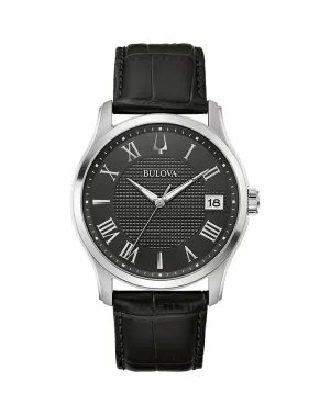 Bulova Wilton Men's Classic Black Dial 96B390 Stylish Everyday Leather Strap Watch 