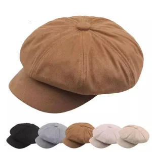 Byrne Women Suede Newsboy Cap boater hat with bow in beach sunlight