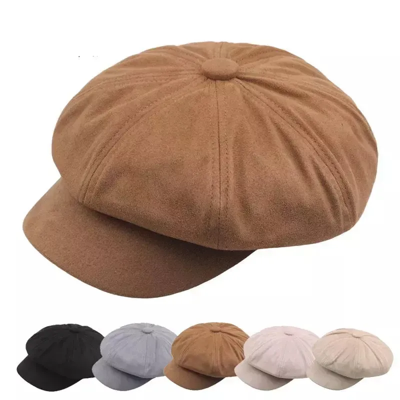 Byrne Women Suede Newsboy Cap boater hat with bow in beach sunlight