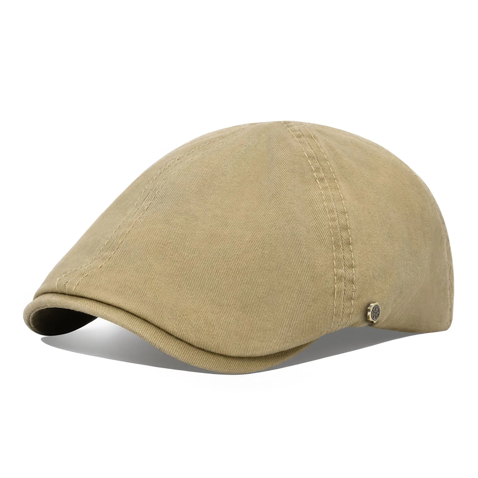 Cabbie 6-Panels Cotton Flat Cap stylish boater hat with ribbon on model
