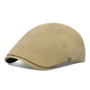 Cabbie 6-Panels Cotton Flat Cap stylish boater hat with ribbon on model