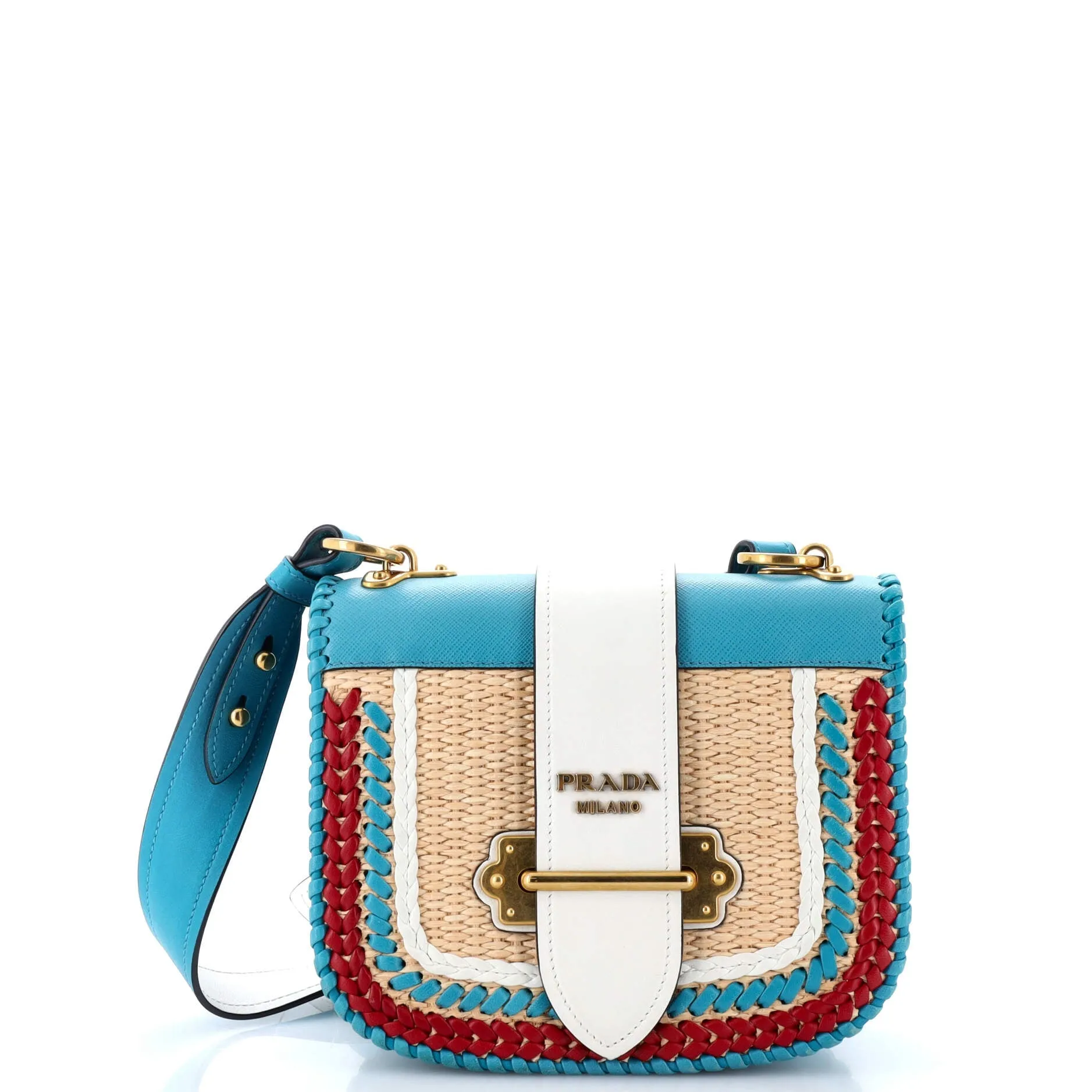 Cahier Crossbody Bag Leather and Straw Small